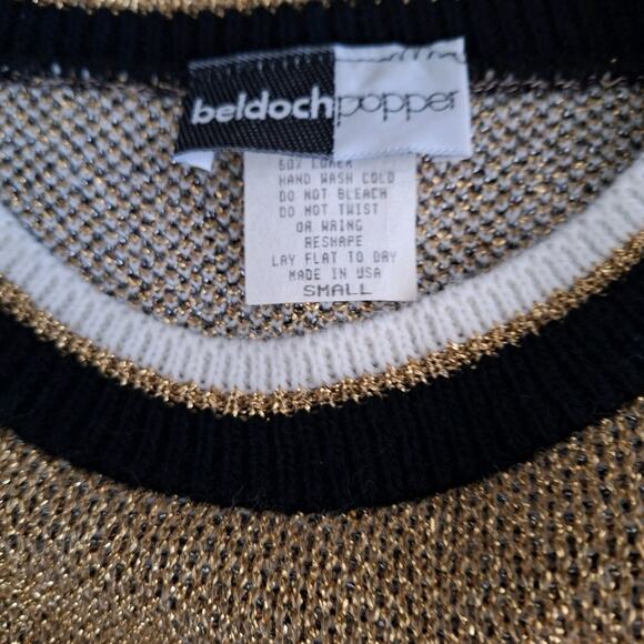 Vintage 80s/90s Gold Metallic Lurex Oversized Geometric Sweater Women Size Small - Picture 6 of 7